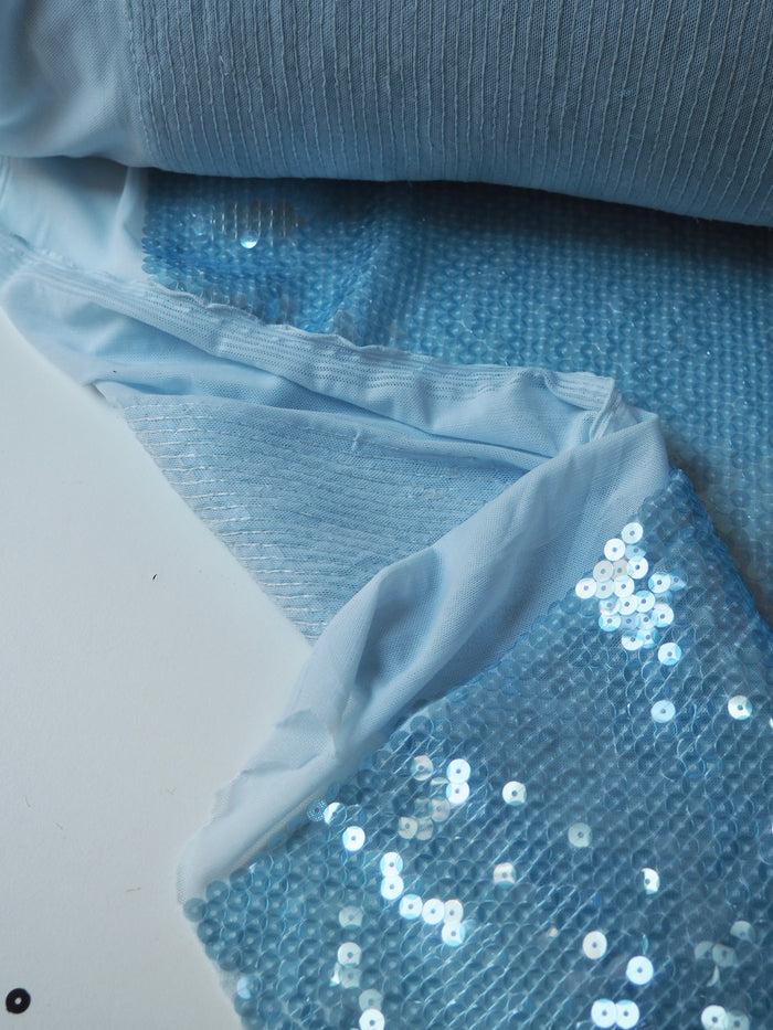 Sky Blue Translucent Sequin Stretch Mesh