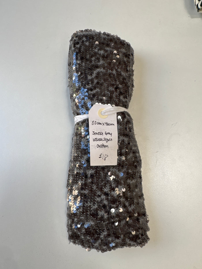 Smoke Grey Viscose Sequin Chiffon Remnant