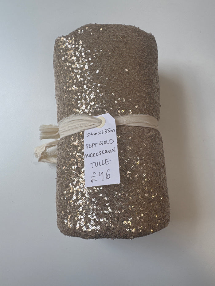 Soft Gold Micro Sequin Tulle Remnant