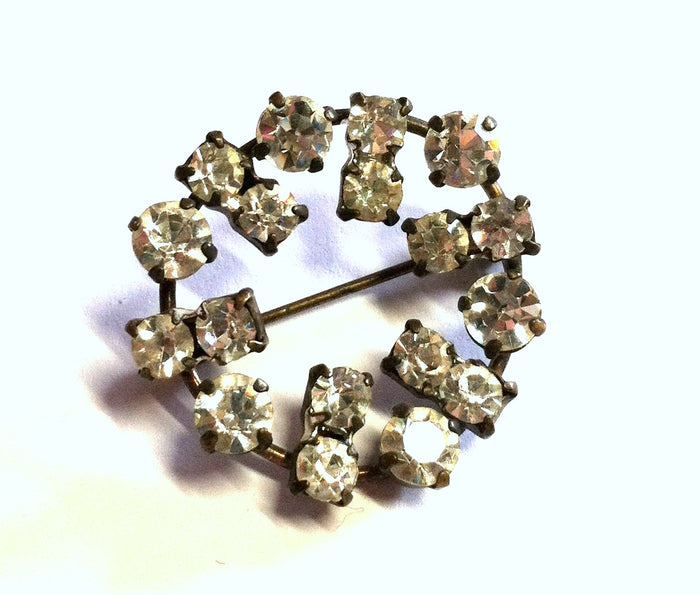 Sparkling Rhinestone Wreath Mini Brooch circa 1950s Dorothea's Closet Vintage Jewelry