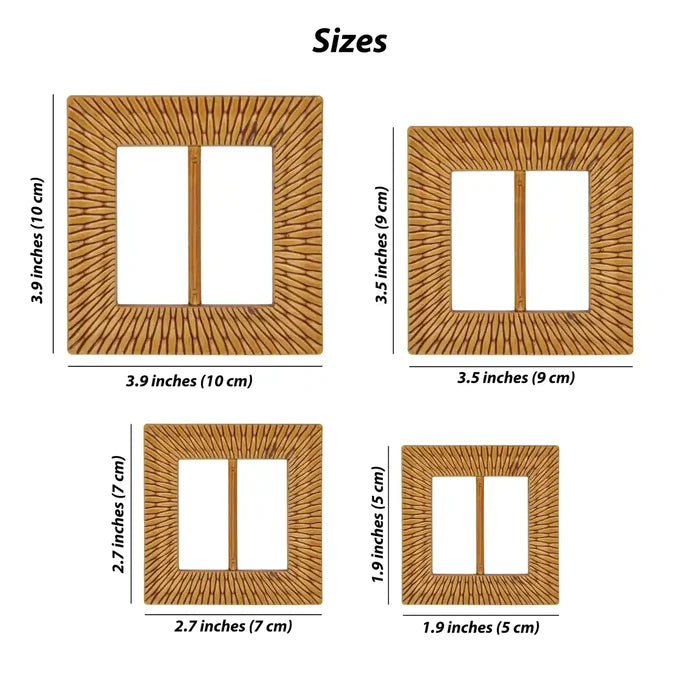 Ani Accessories Set of 4 Square Shape Imitation Raffia with measurements on a white background.