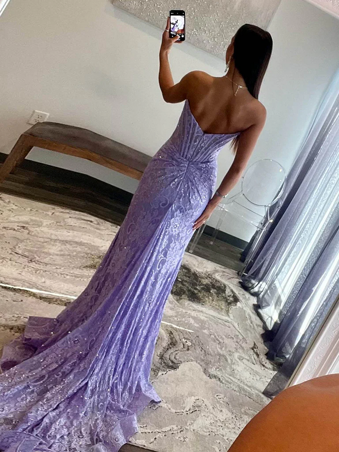 Strapless Lilac Prom Dress 2025 with Slit