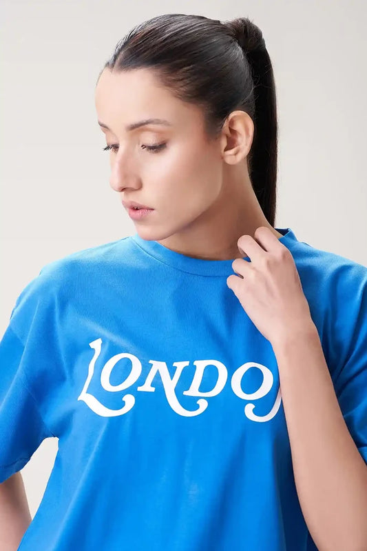 Stylish Blue T-Shirt for Girls with LONDON Print