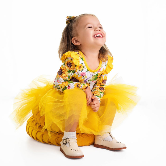 Suns and Roses (Sunflower) Long Sleeve Big Kid Tutu Dress - Jammie Session