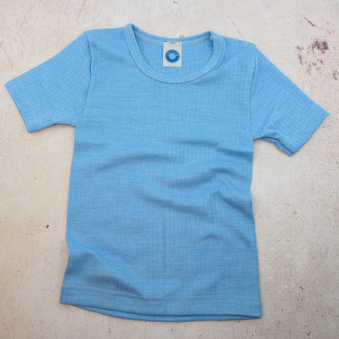 T-shirt à MC pour enfant en laine, soie et coton bio Cosilana  - Bleu