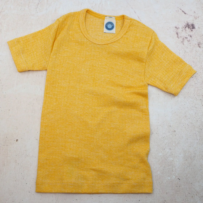 T-shirt à MC pour enfant en laine, soie et coton bio Cosilana  - Jaune