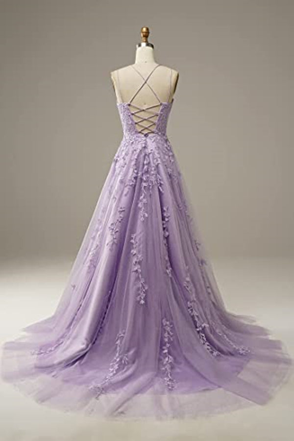 Tangerine Prom Dress 2023 Spaghetti Straps Lace Appliques Tulle Corset Back