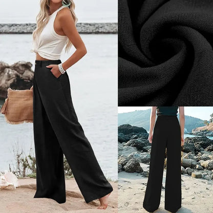 Tanming Womens Cotton Linen Pants Casual Wide Leg Summer Trousers