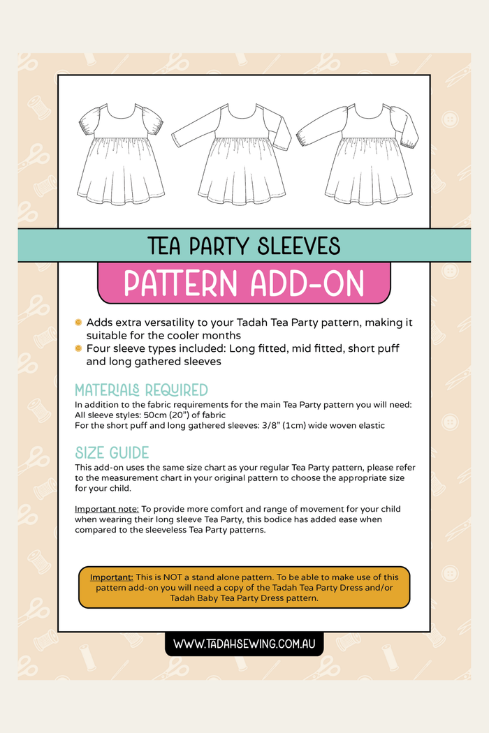 Tea Party Sleeve PDF Pattern ADD-ON