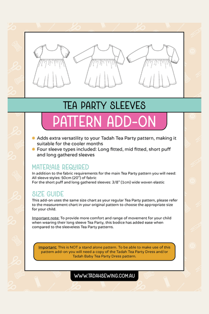 Tea Party Sleeve PDF Pattern ADD-ON