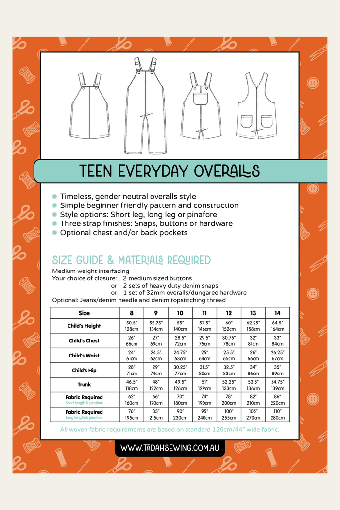 Teen Everyday Overalls Sewing Pattern