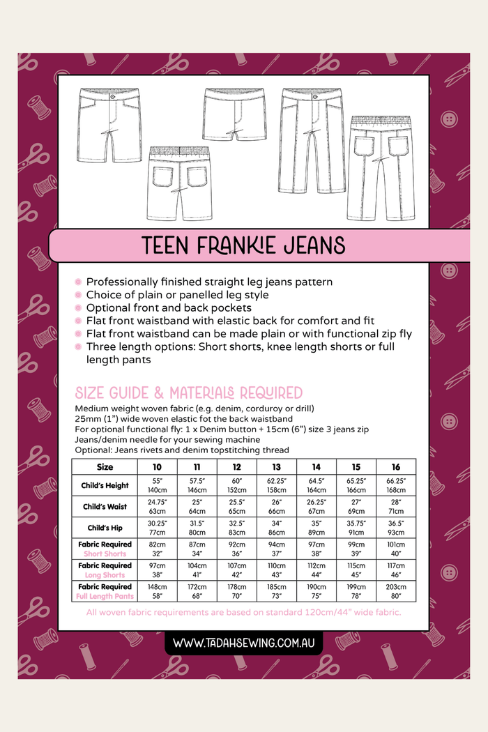 Teen Frankie Jeans Sewing Pattern