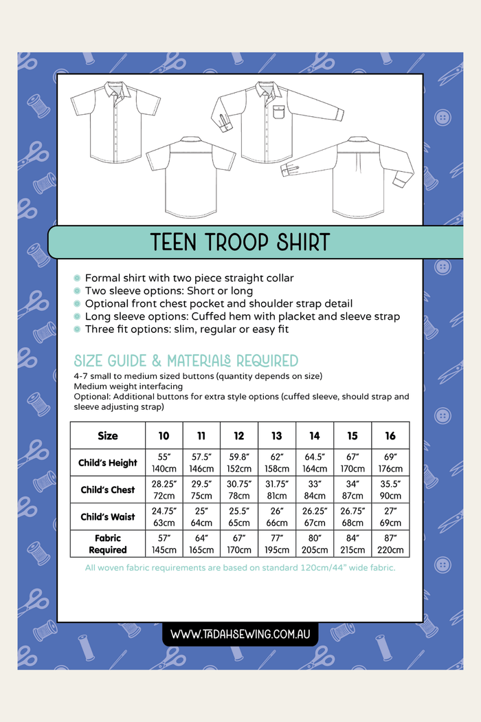 Teens Troop Shirt Sewing Pattern