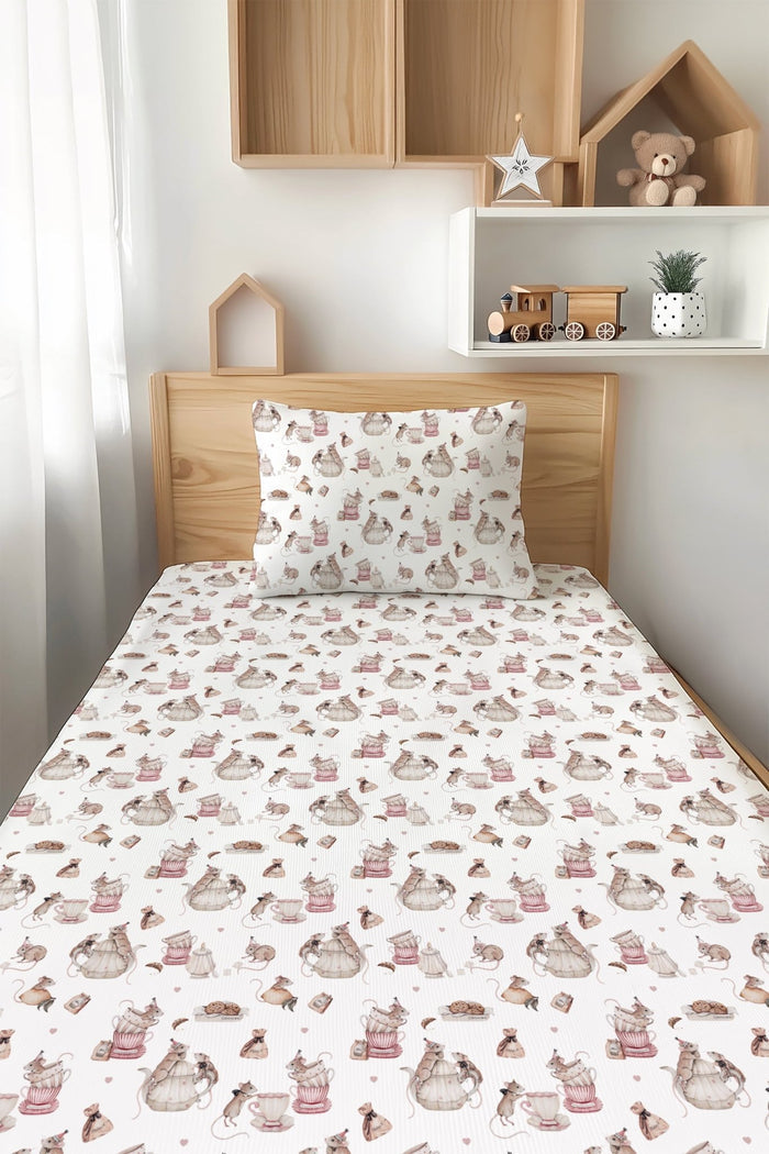 Tiny Tea Time Twin Fitted Sheet and Pillowcase Set - Jammie Session