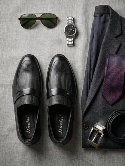 TokyoSole Noir Textured Monk Strap Loafers for Men (HRLFR004BLK)