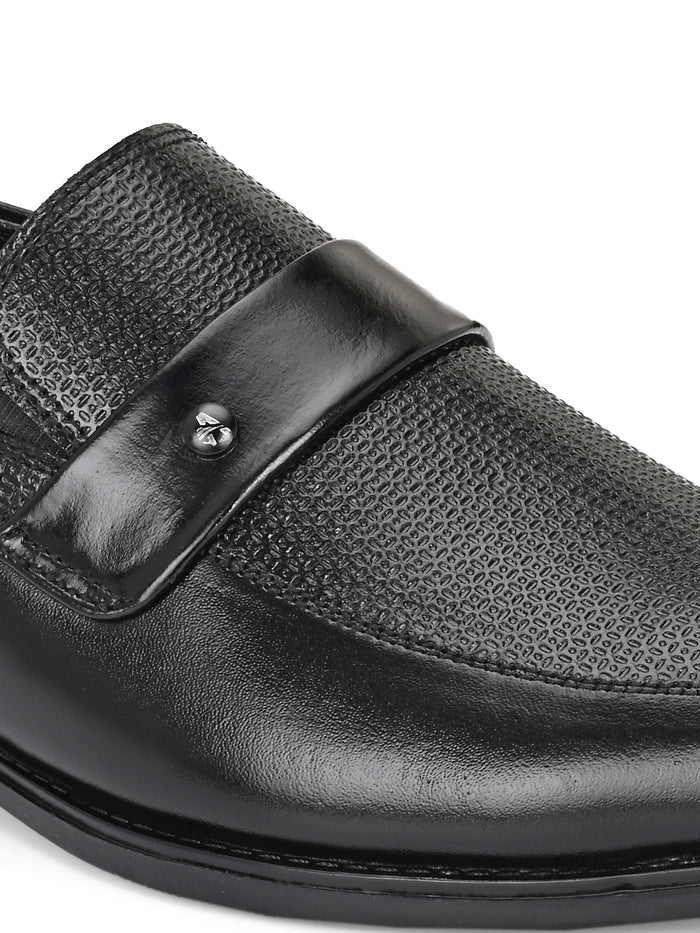 TokyoSole Noir Textured Monk Strap Loafers for Men (HRLFR004BLK)