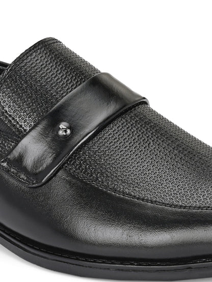 TokyoSole Noir Textured Monk Strap Loafers for Men (HRLFR004BLK)