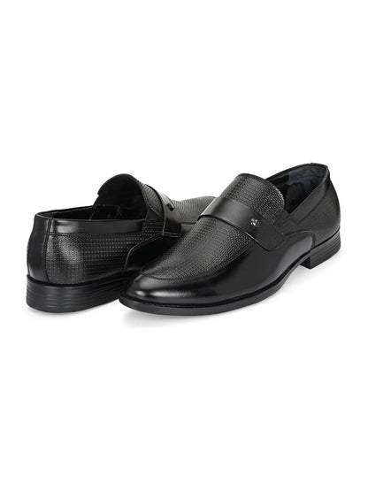 TokyoSole Noir Textured Monk Strap Loafers for Men (HRLFR004BLK)