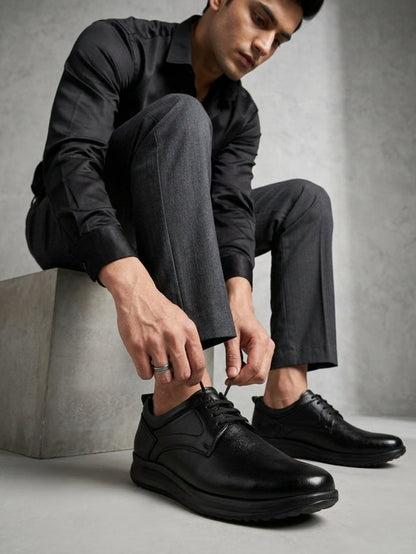 TokyoSole Premium Black Leather Oxford Formal Shoes for Men (HRLFR009BLK)