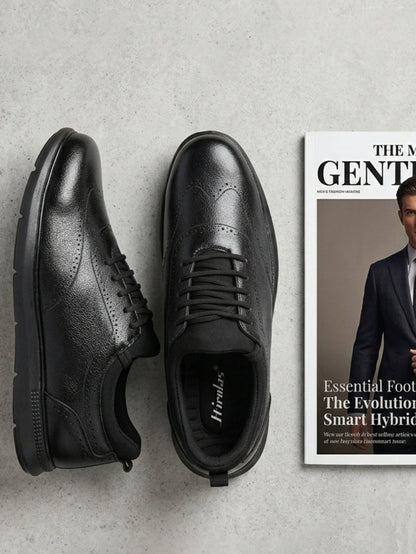 TokyoSole Premium Black Textured Leather Derby Shoes for Men (HRLFR010BLK)