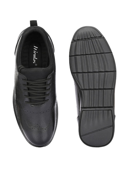 TokyoSole Premium Black Textured Leather Derby Shoes for Men (HRLFR010BLK)
