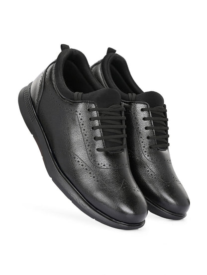TokyoSole Premium Black Textured Leather Derby Shoes for Men (HRLFR010BLK)