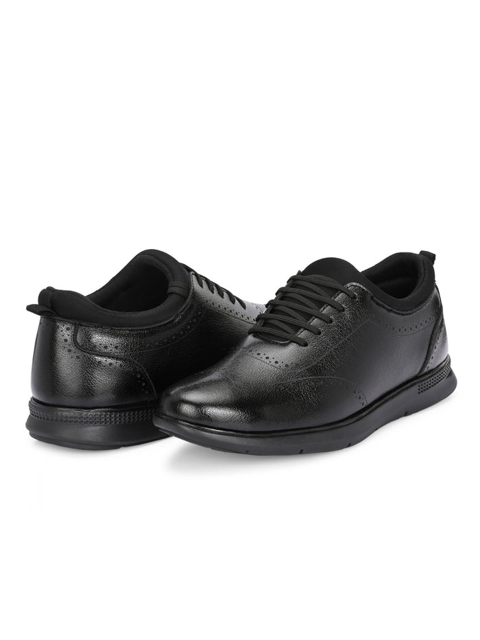TokyoSole Premium Black Textured Leather Derby Shoes for Men (HRLFR010BLK)