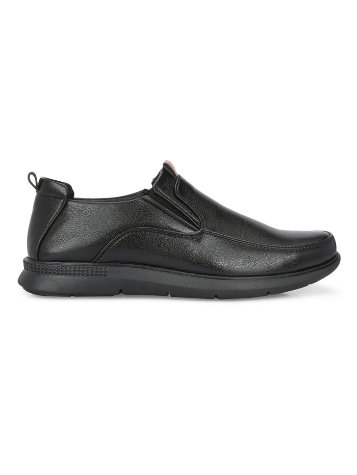 TokyoSole ShadowEase Black Leather Slip-On Shoes for Men (HRLFR007BLK)