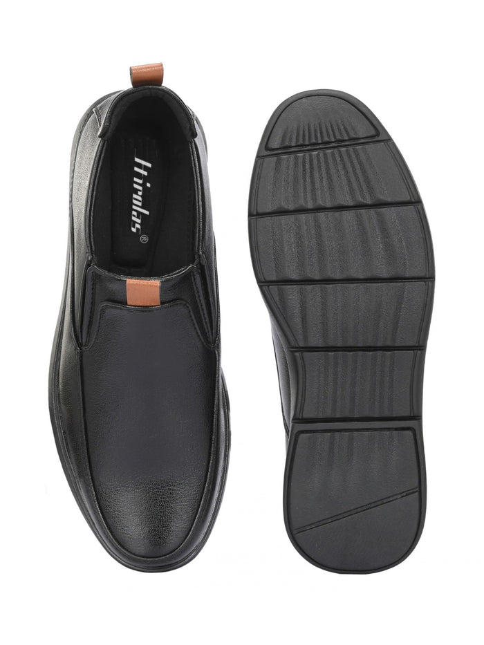 TokyoSole ShadowEase Black Leather Slip-On Shoes for Men (HRLFR007BLK)