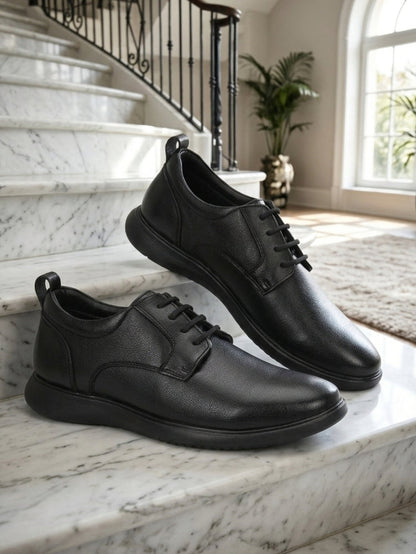 TokyoSole Vertex Black Leather Derby Shoes for Men (HRLFR006BLK)