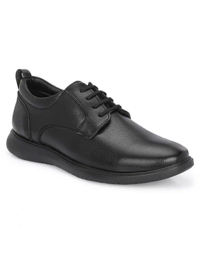 TokyoSole Vertex Black Leather Derby Shoes for Men (HRLFR006BLK)