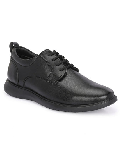TokyoSole Vertex Black Leather Derby Shoes for Men (HRLFR006BLK)