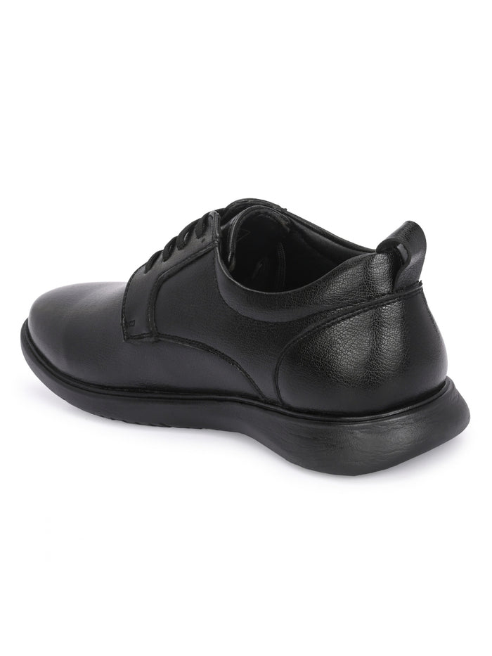TokyoSole Vertex Black Leather Derby Shoes for Men (HRLFR006BLK)
