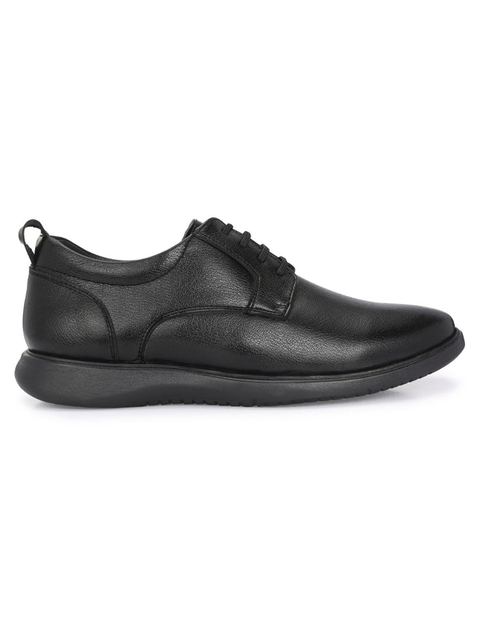 TokyoSole Vertex Black Leather Derby Shoes for Men (HRLFR006BLK)