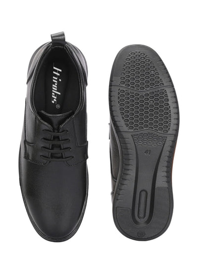 TokyoSole Vertex Black Leather Derby Shoes for Men (HRLFR006BLK)