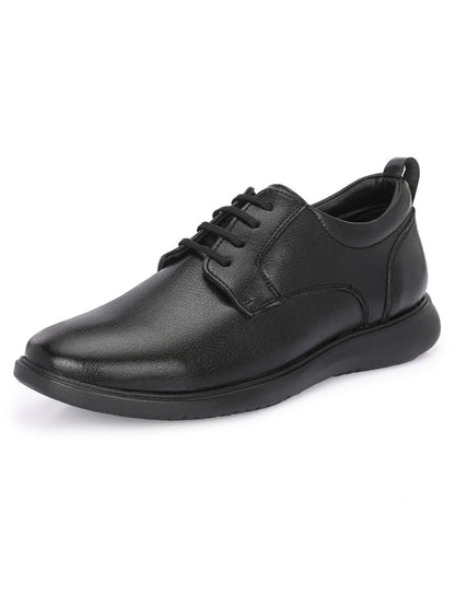 TokyoSole Vertex Black Leather Derby Shoes for Men (HRLFR006BLK)