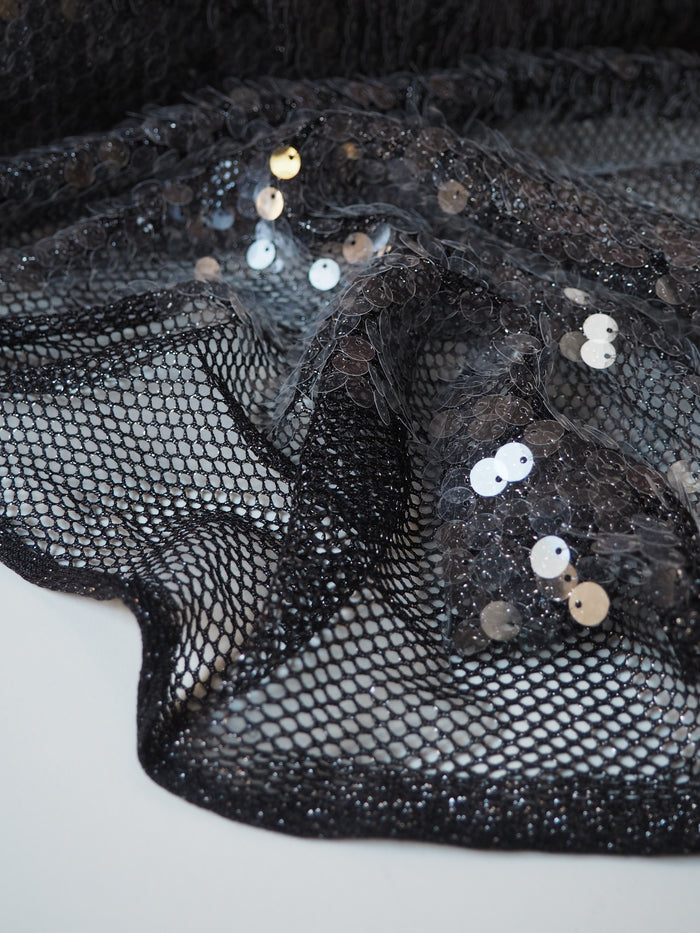 Translucent Sequin Black Silver Lurex Mesh
