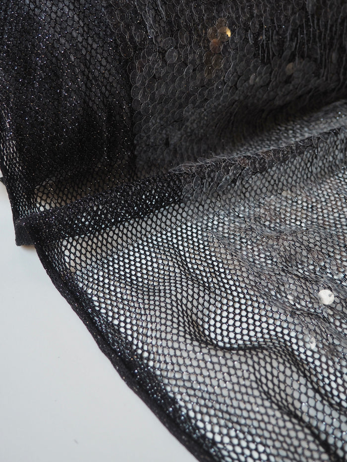 Translucent Sequin Black Silver Lurex Mesh