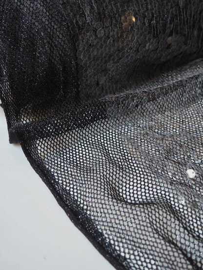 Translucent Sequin Black Silver Lurex Mesh