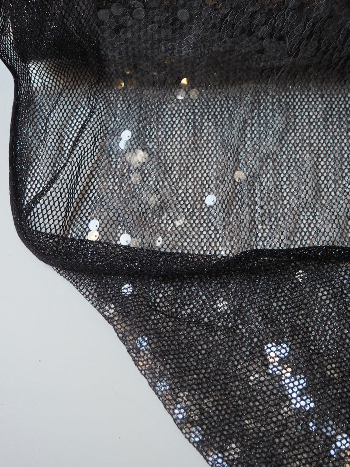 Translucent Sequin Black Silver Lurex Mesh