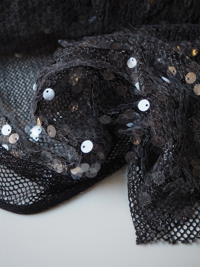 Translucent Sequin Black Silver Lurex Mesh