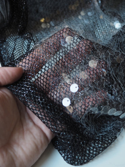 Translucent Sequin Black Silver Lurex Mesh