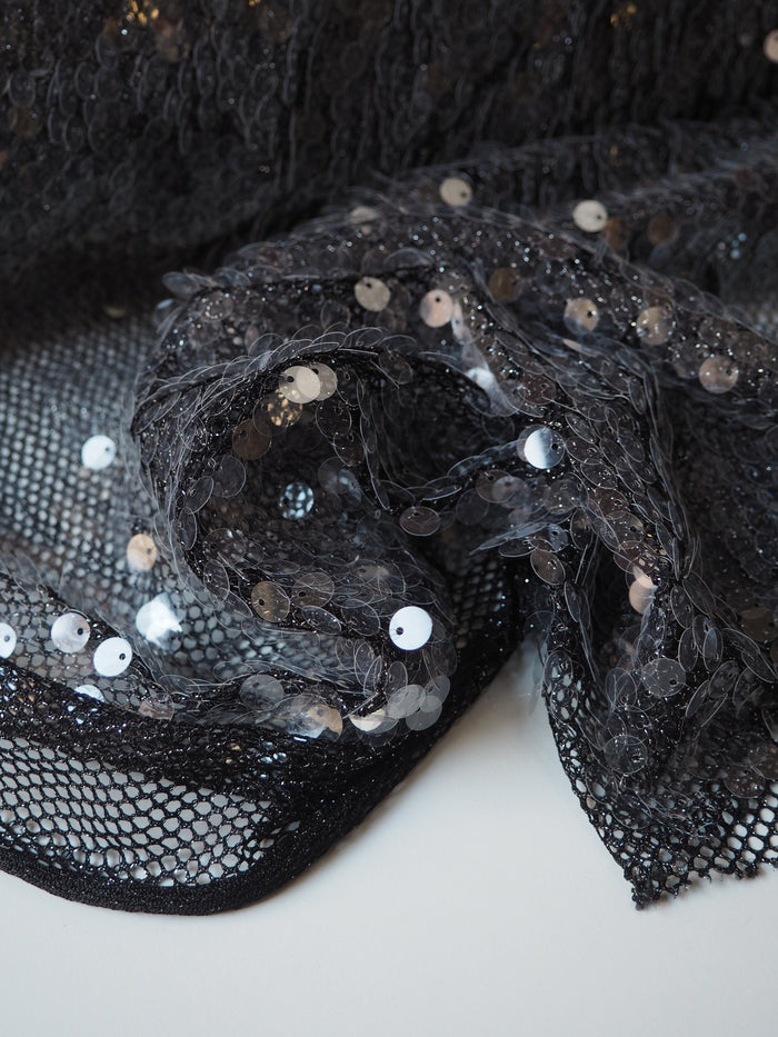 Translucent Sequin Black Silver Lurex Mesh
