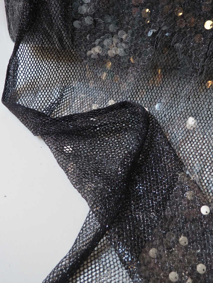 Translucent Sequin Black Silver Lurex Mesh