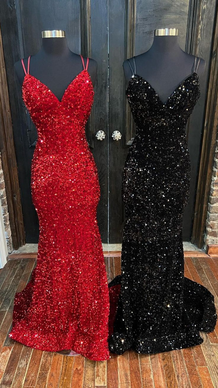 Trendy Prom Dress 2024 Spaghetti Straps Sequin Corset Back