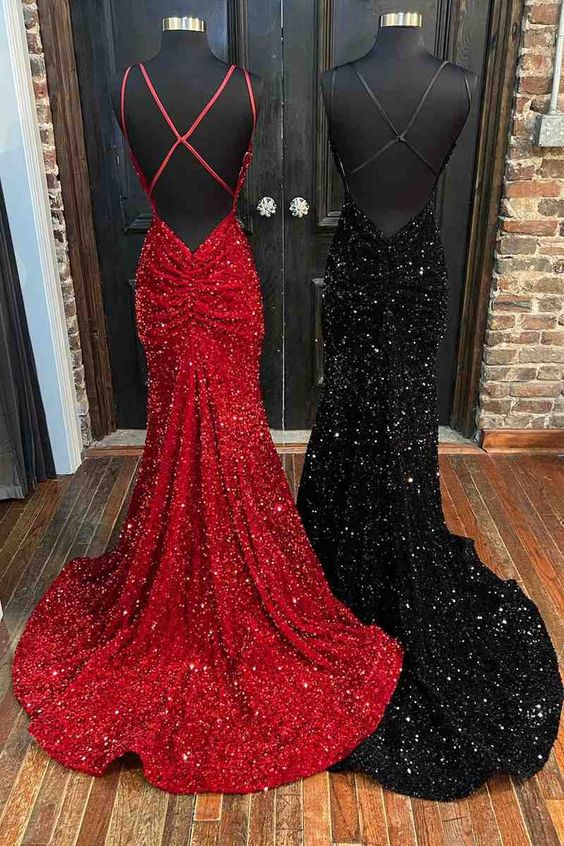 Trendy Prom Dress 2024 Spaghetti Straps Sequin Corset Back
