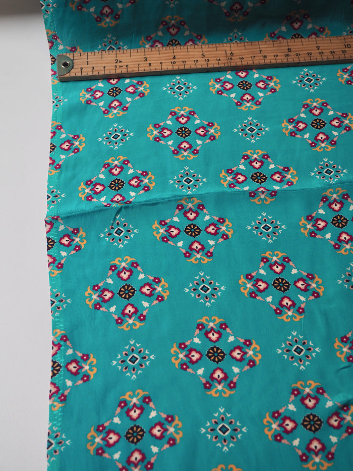 Turquoise Geometric Viscose Crepe De Chine
