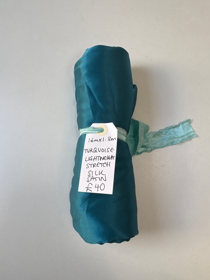 Turquoise Lightweight Stretch Silk Satin Remnant