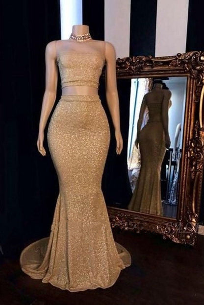 Two Piece Prom Dress 2023 Mermaid/Trumpet Strapless Sequin