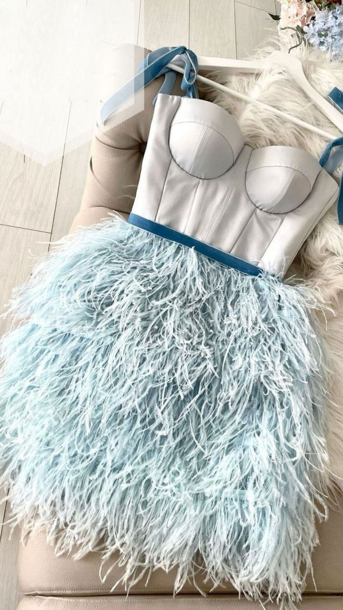 Unique Homecoming Dress 2023 Straps Tiered with Feathers